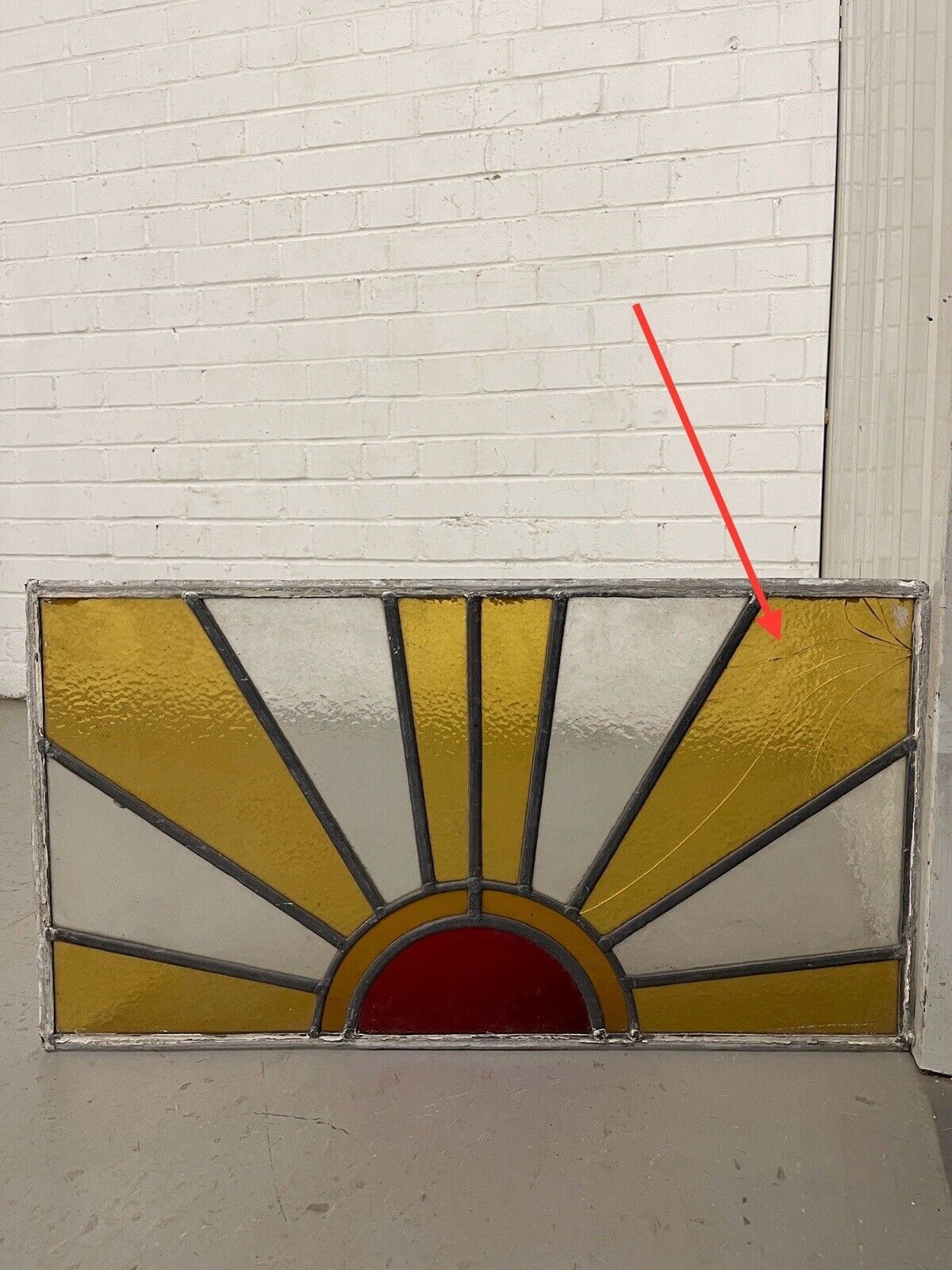 Reclaimed Sunburst Leaded Light Stained Glass Window Panel 630mm x 335mm