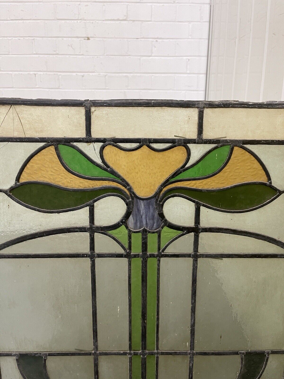 Reclaimed Leaded Light Stained Glass Art Nouveau Window Panel 680 x 655mm