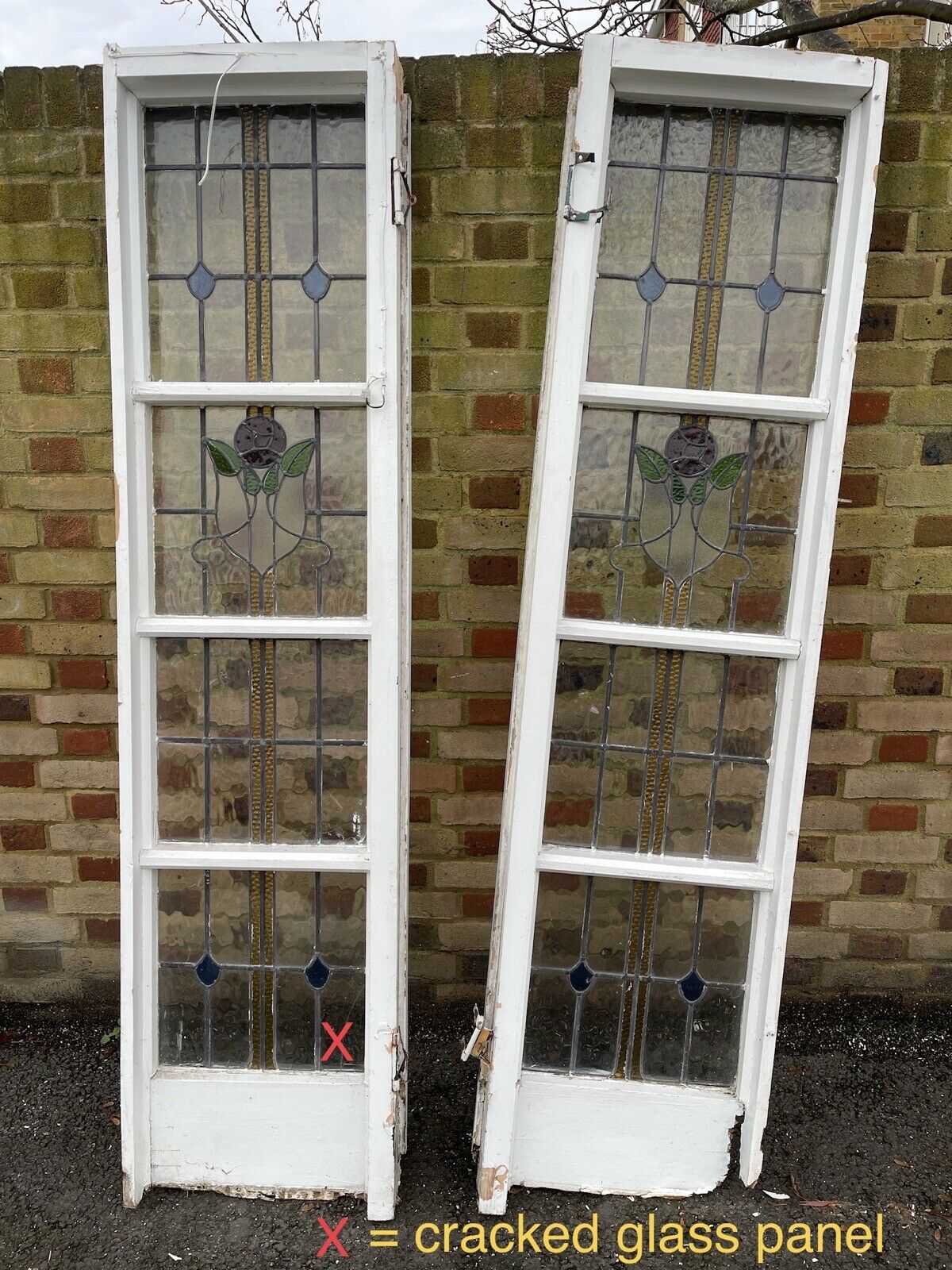 Reclaimed Art Nouveau Stained glass Side Panels