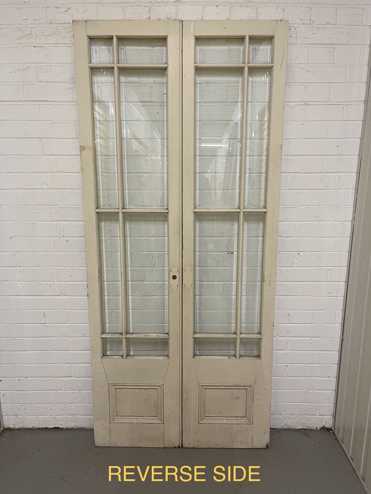 Reclaimed French Single Panel Bevelled Glass Wooden Double Doors 2005 x 900mm