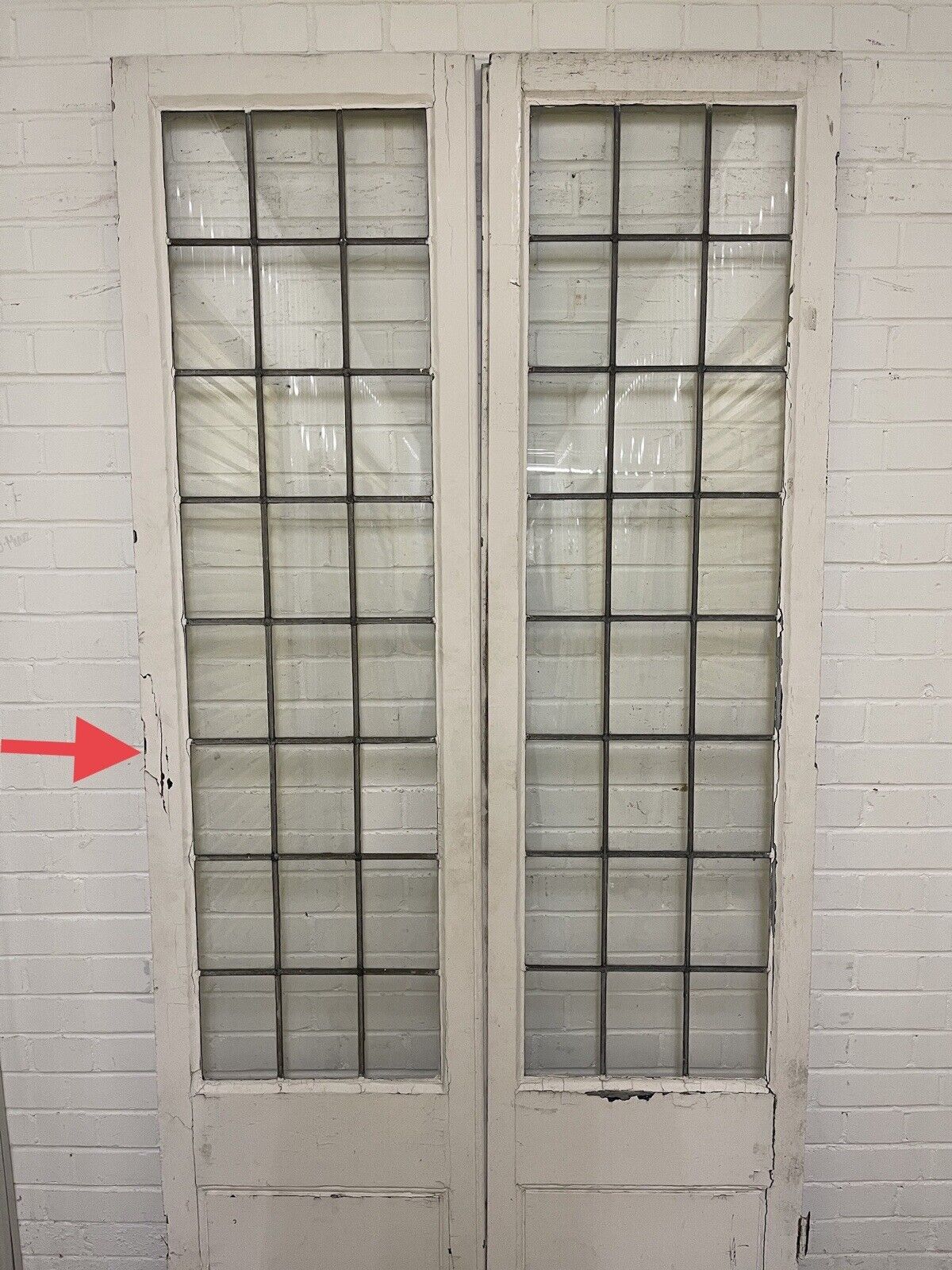 Reclaimed French Leaded Glass Panel Wooden Double Doors 2140mm x 1060mm