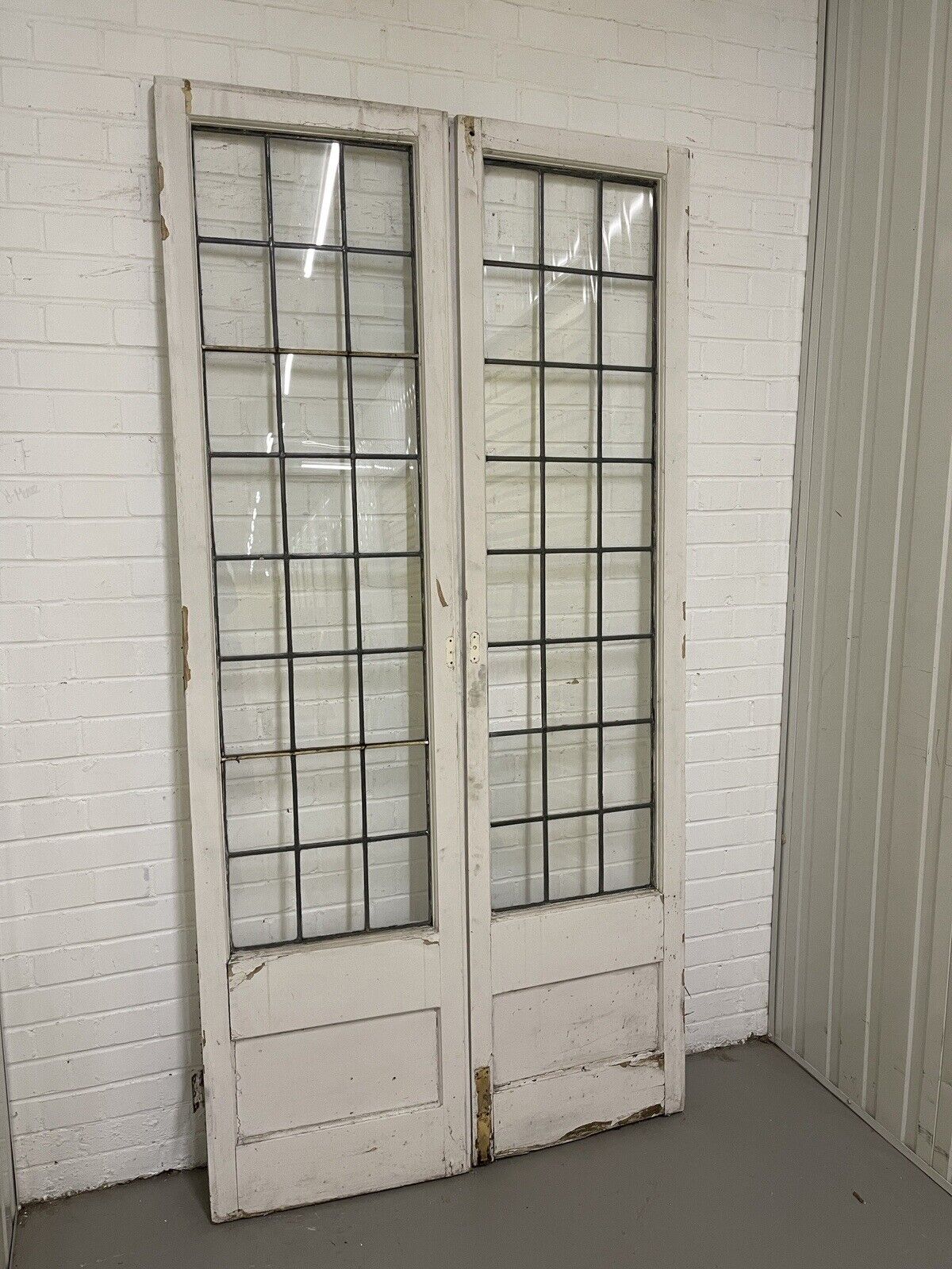 Reclaimed French Leaded Glass Panel Wooden Double Doors 2140mm x 1060mm