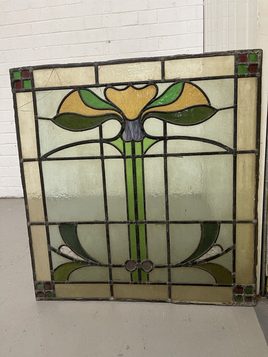 Reclaimed Leaded Light Stained Glass Art Nouveau Window Panel 680 x 655mm