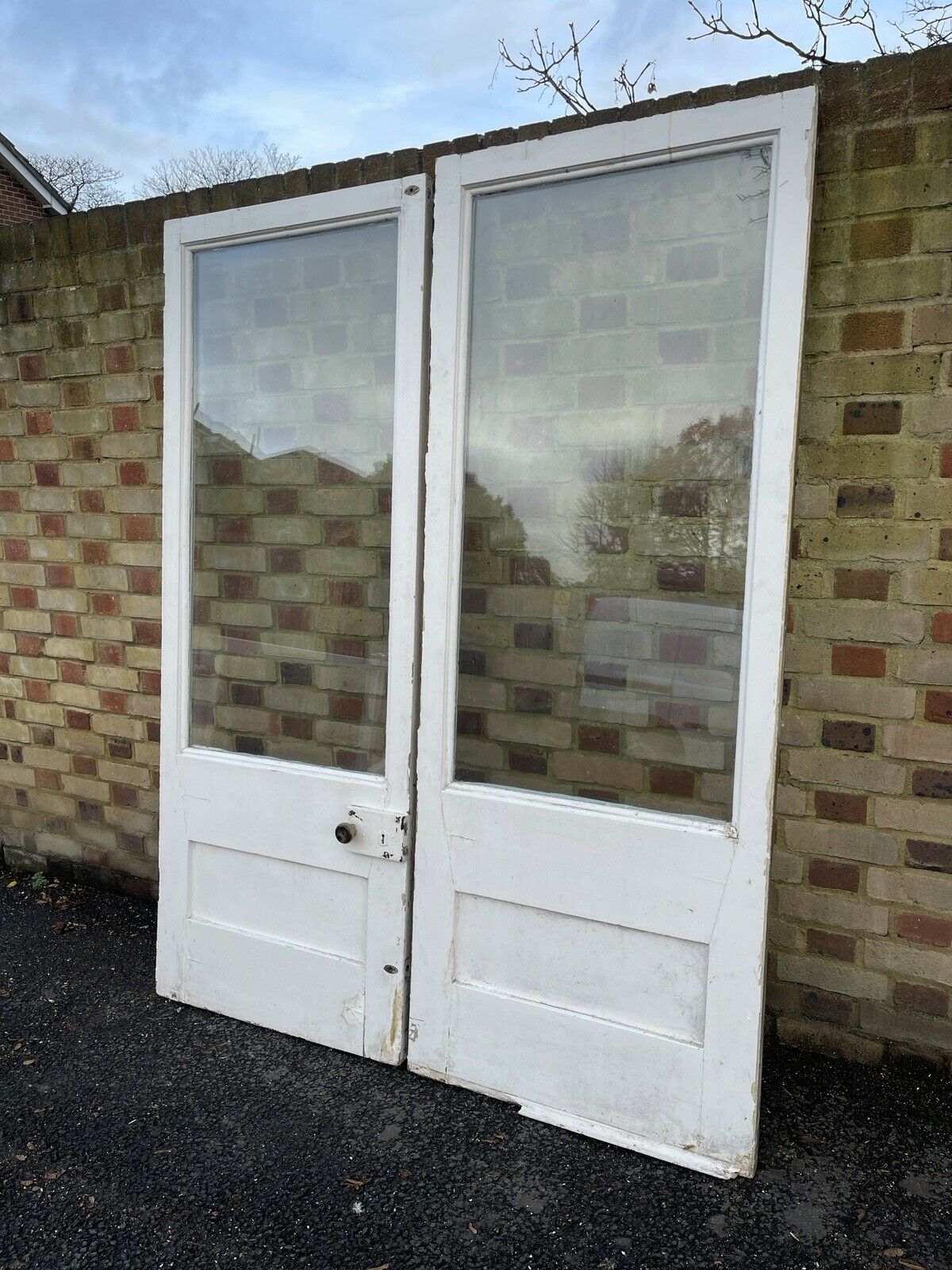 Reclaimed Old French Single Panel Glass Wooden Double Doors 1980 x 1525mm