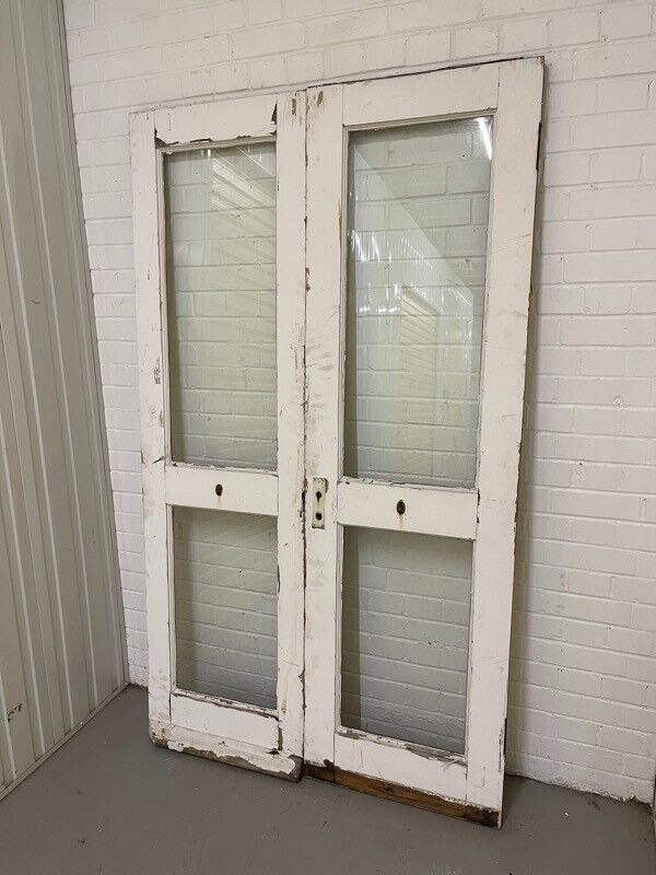 Reclaimed Old French Single Panel Glass Wooden Double Doors 1980 x 1163mm