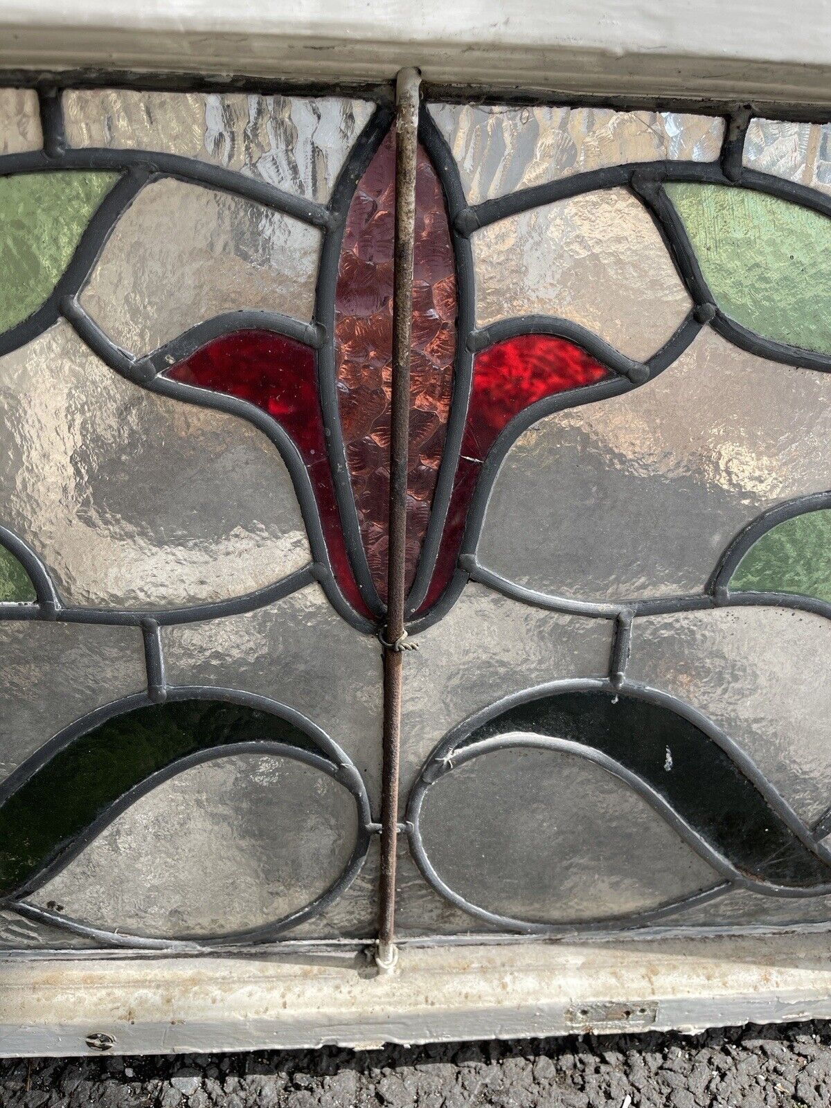 Reclaimed Leaded Light Stained Glass Art Nouveau Wooden Window Panel