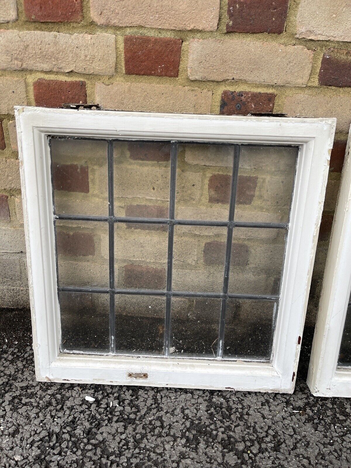 Pair Of Reclaimed Leaded Light Panel Wooden Windows