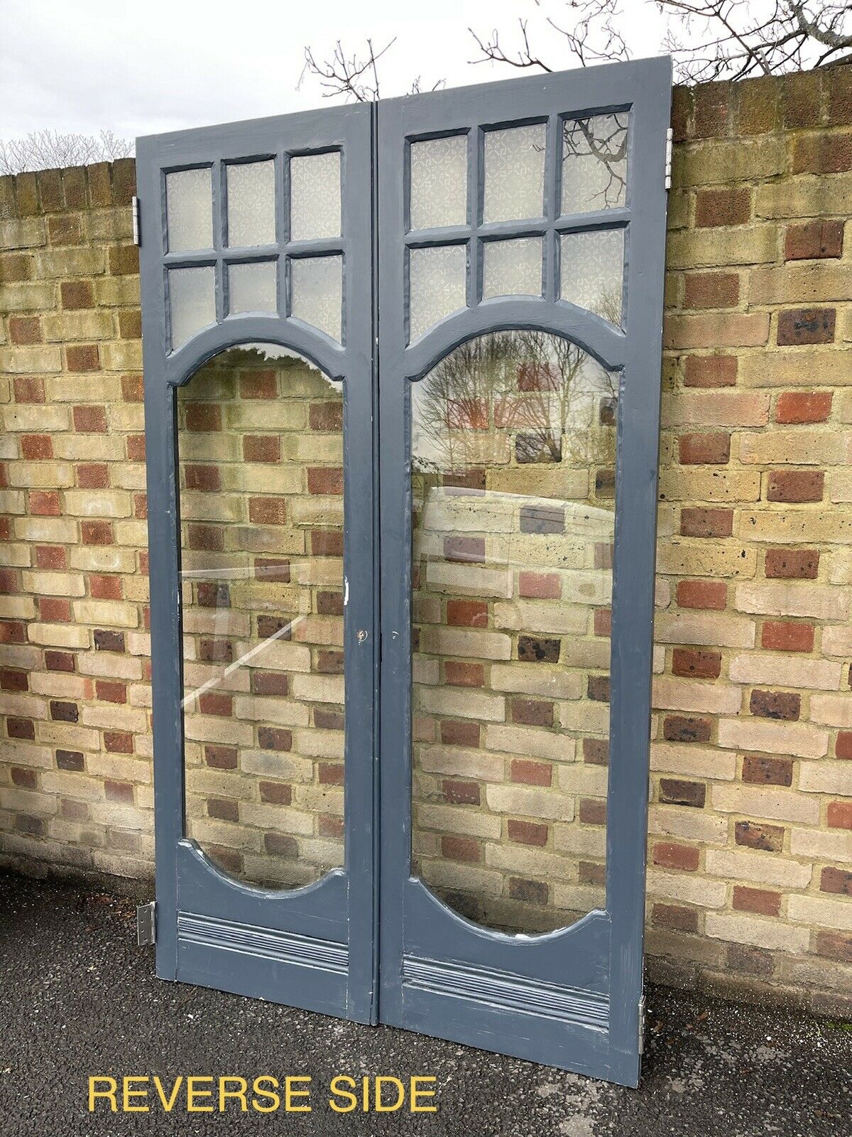 Reclaimed Old French Single Panel Glass Wooden Double Doors 2062 x 1215mm