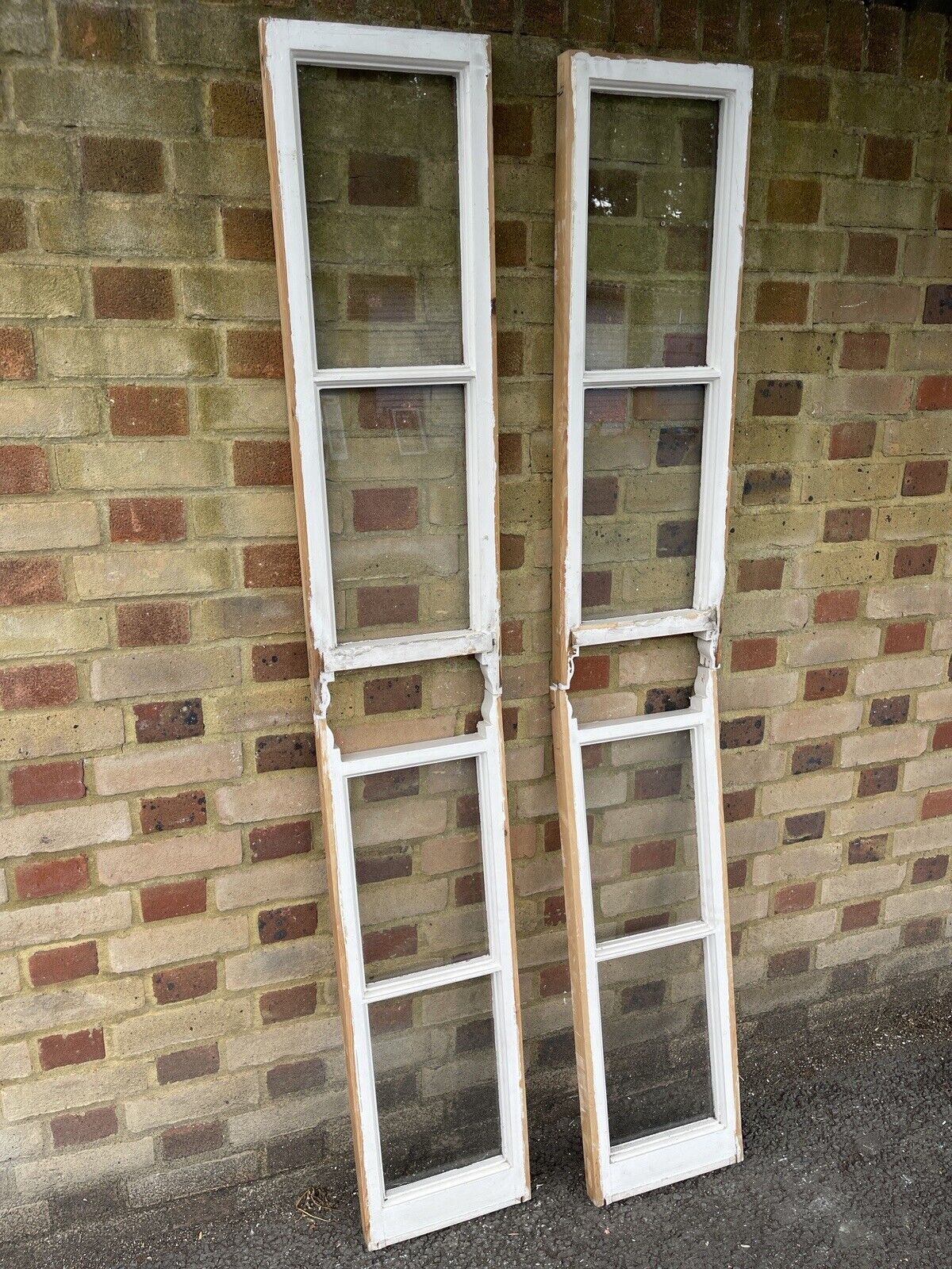 Two Pairs Of Reclaimed Old Victorian Panel Wooden Sash Windows Top and Bottom