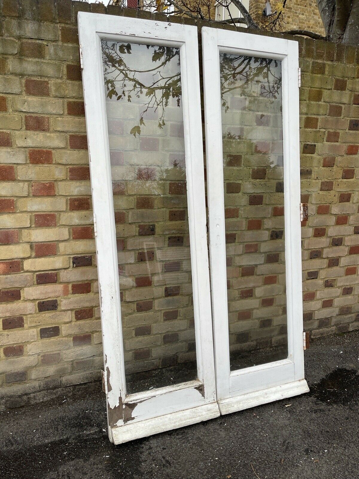 Reclaimed Old French Single Panel Glass Wooden Double Doors 1993 x 1145mm