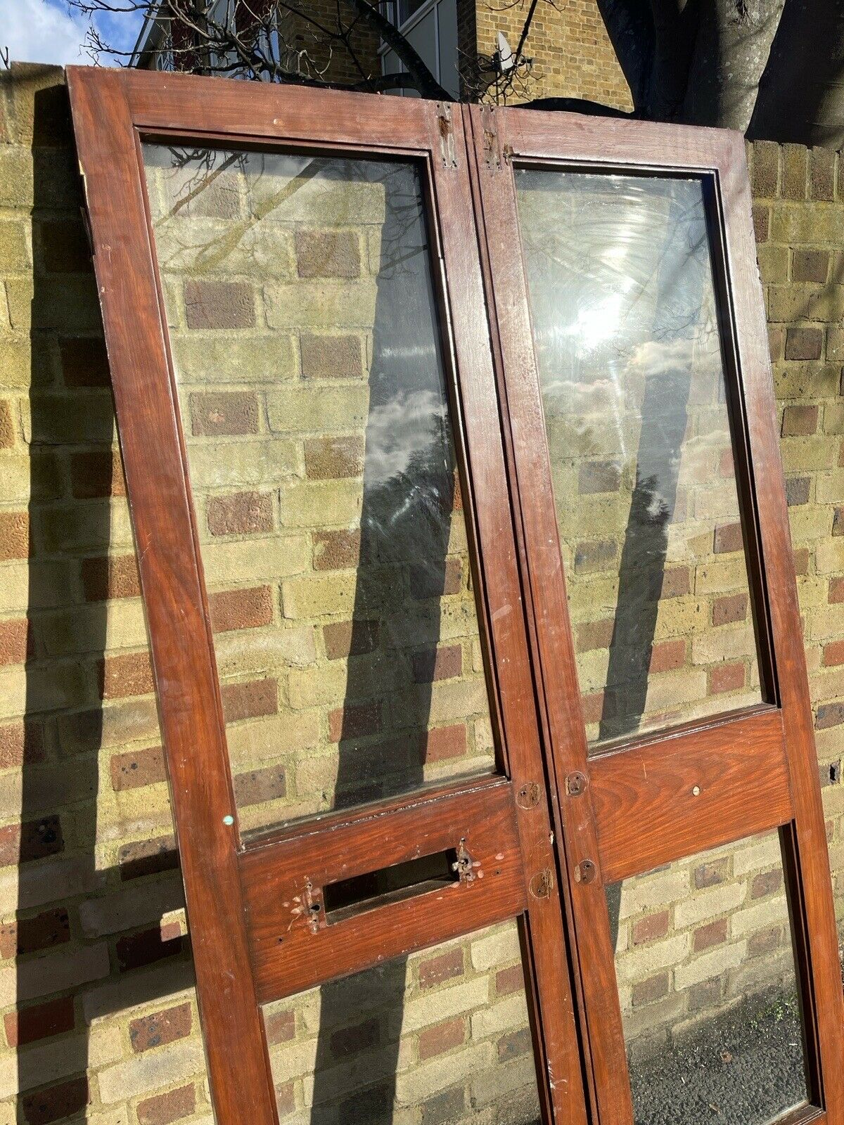 Reclaimed Old French Single Panel Glass Wooden Double Doors 2020 x 1150mm