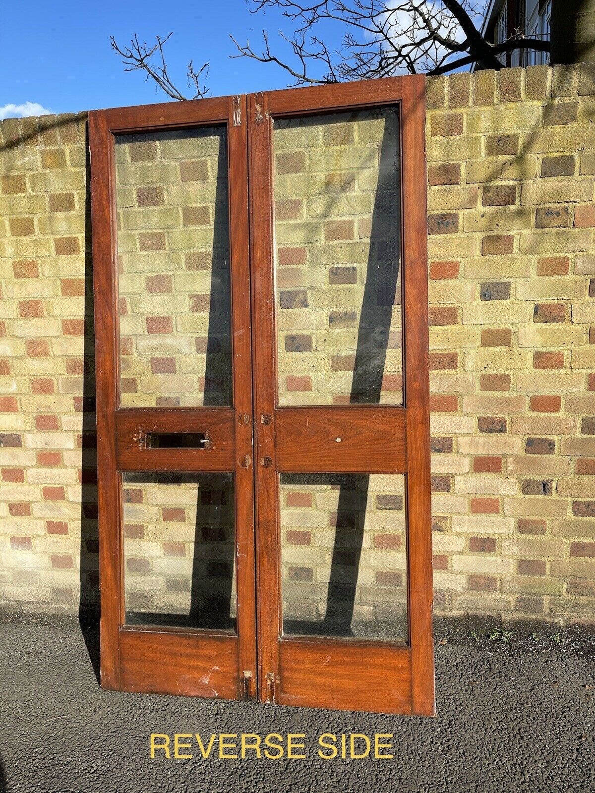 Reclaimed Old French Single Panel Glass Wooden Double Doors 2020 x 1150mm