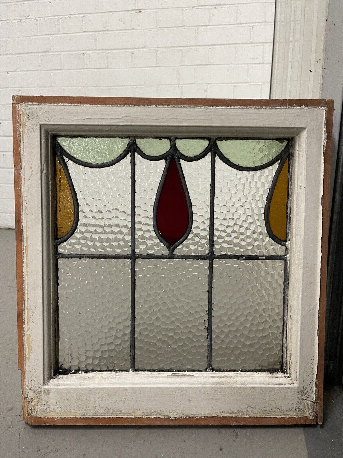 Reclaimed Leaded Light Stained Glass Window Panel 430 x 455mm