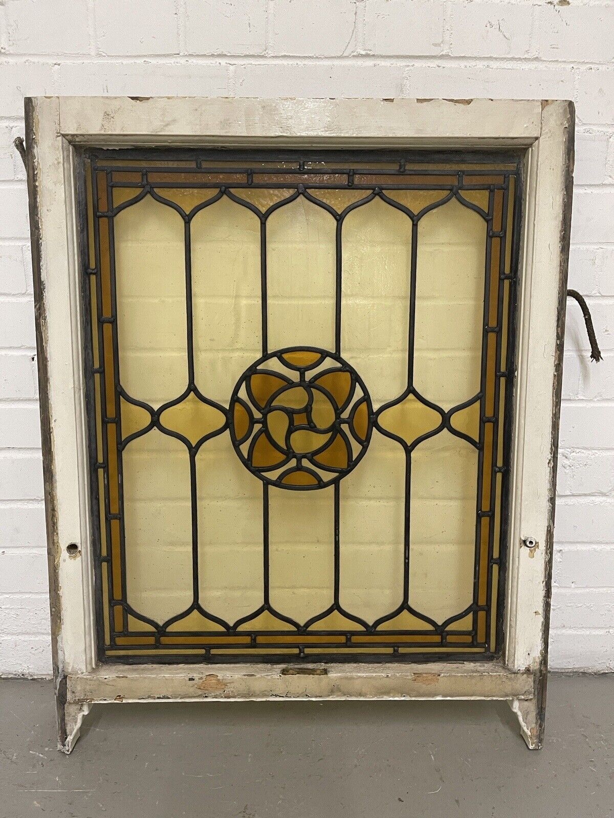 Reclaimed Leaded Light Stained Glass Art Nouveau Wooden Window Panel