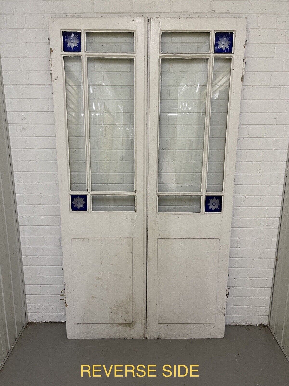 Reclaimed Old French Single Panel Glass Wooden Double Doors 2045mm x 1110mm