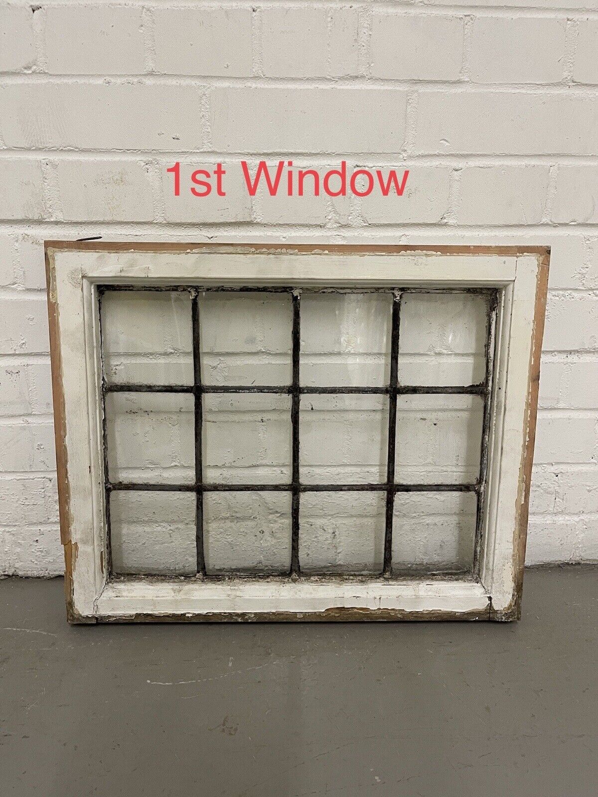 Pair Of Reclaimed Leaded Light Panel Wooden Windows 560 x 455 520 x 510mm