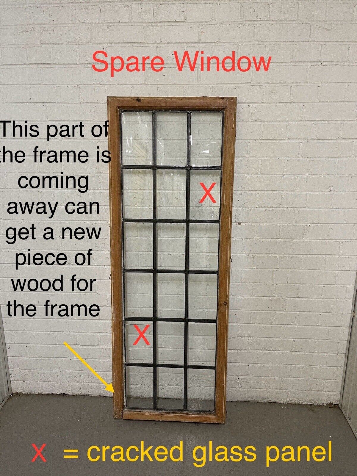 Pair Of Large Reclaimed Leaded Light Panel Wooden Windows 555mm x 1543mm