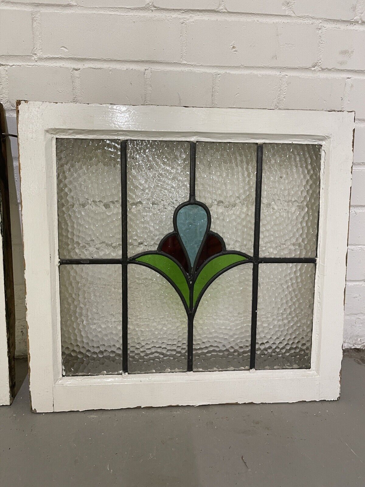 Reclaimed Leaded Light Stained Glass Art Nouveau Wooden Window Panel