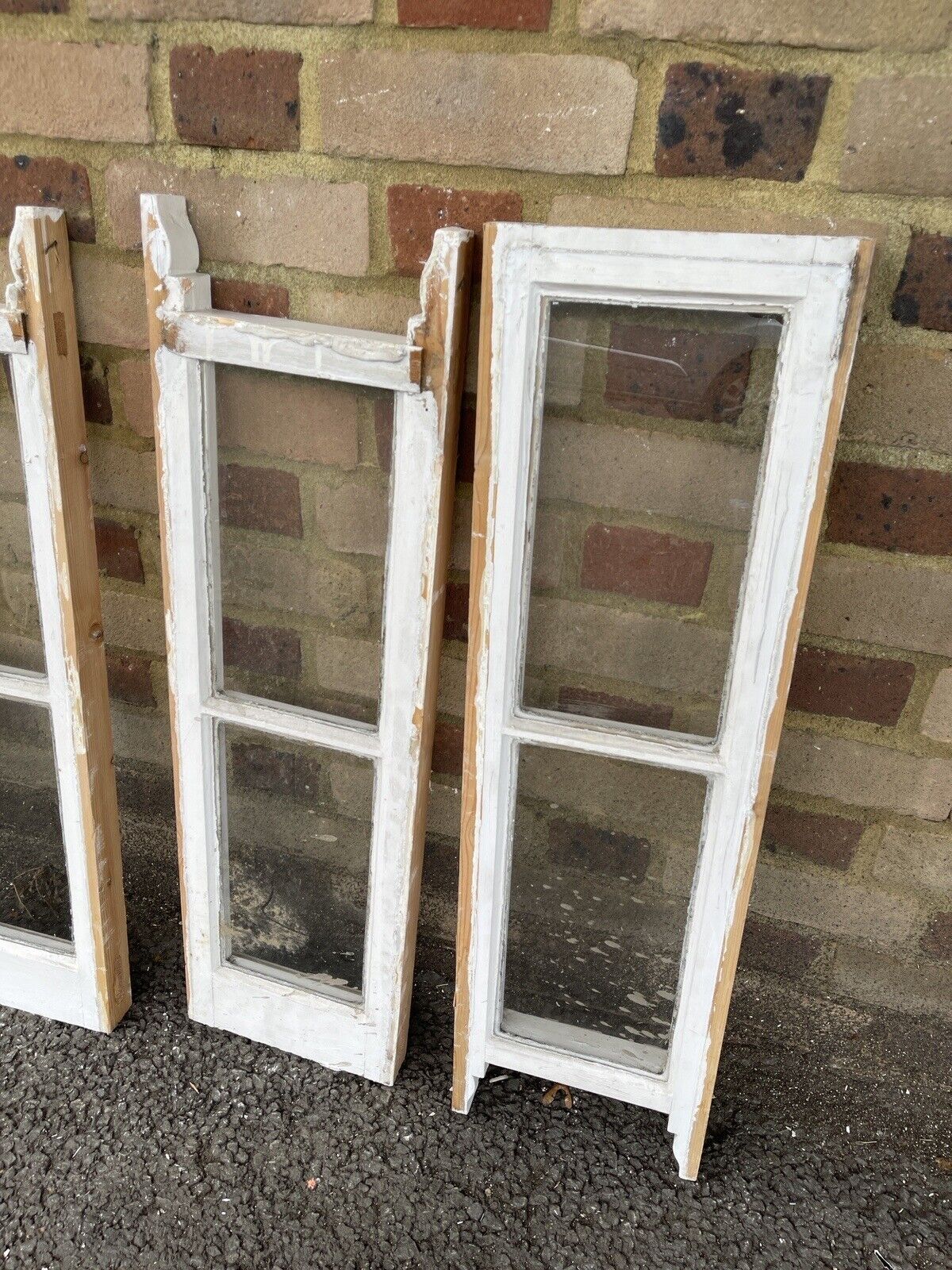 Two Pairs Of Reclaimed Old Victorian Panel Wooden Sash Windows Top and Bottom