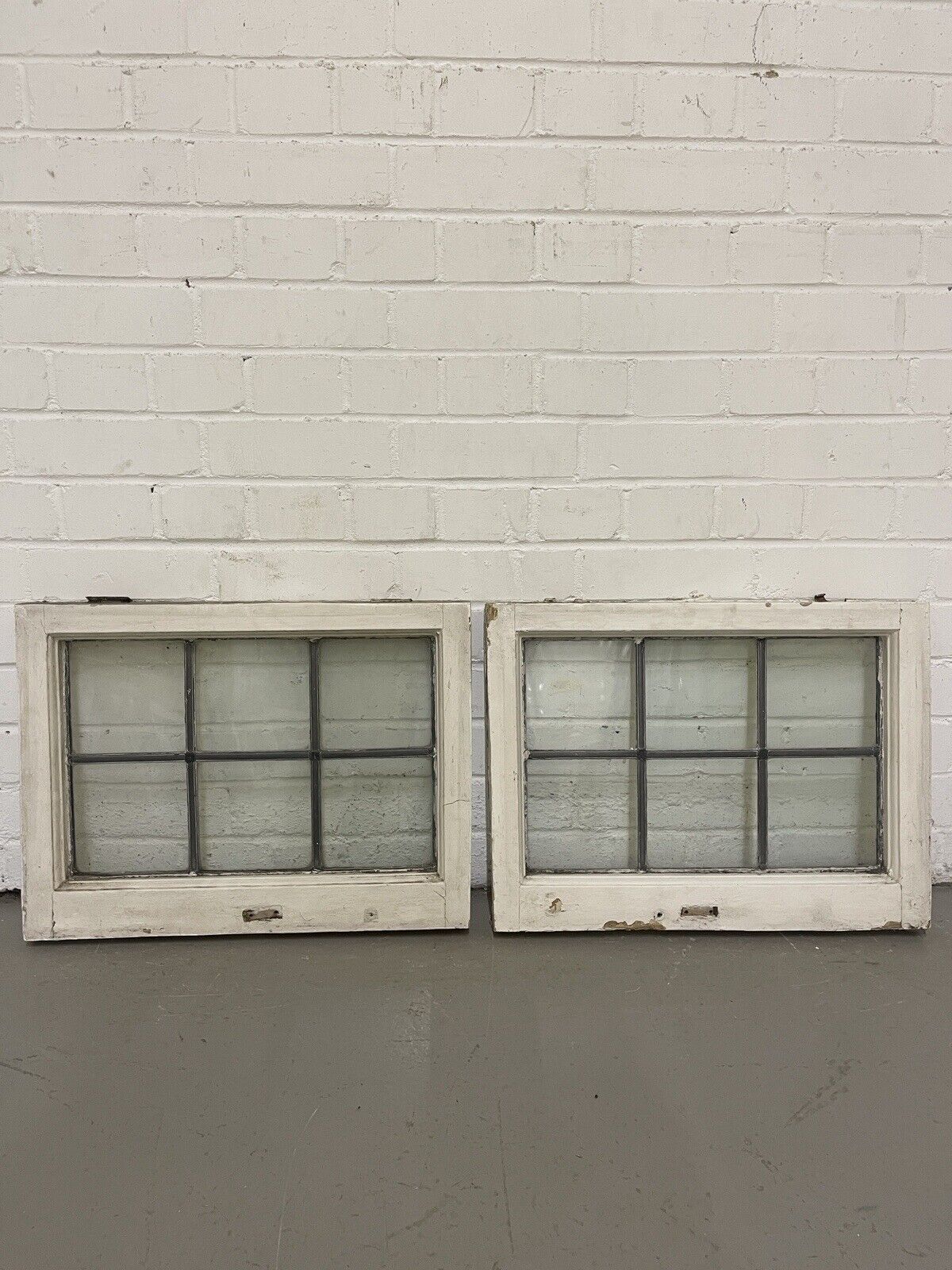 Pair Of Reclaimed Leaded Light Panel Wooden Windows 400 x 538mm 400 x 538mm