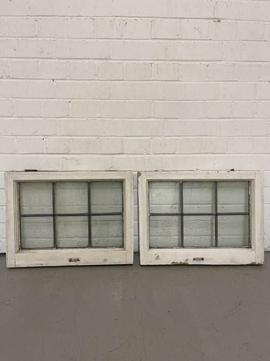 Pair Of Reclaimed Leaded Light Panel Wooden Windows 400 x 538mm 400 x 538mm