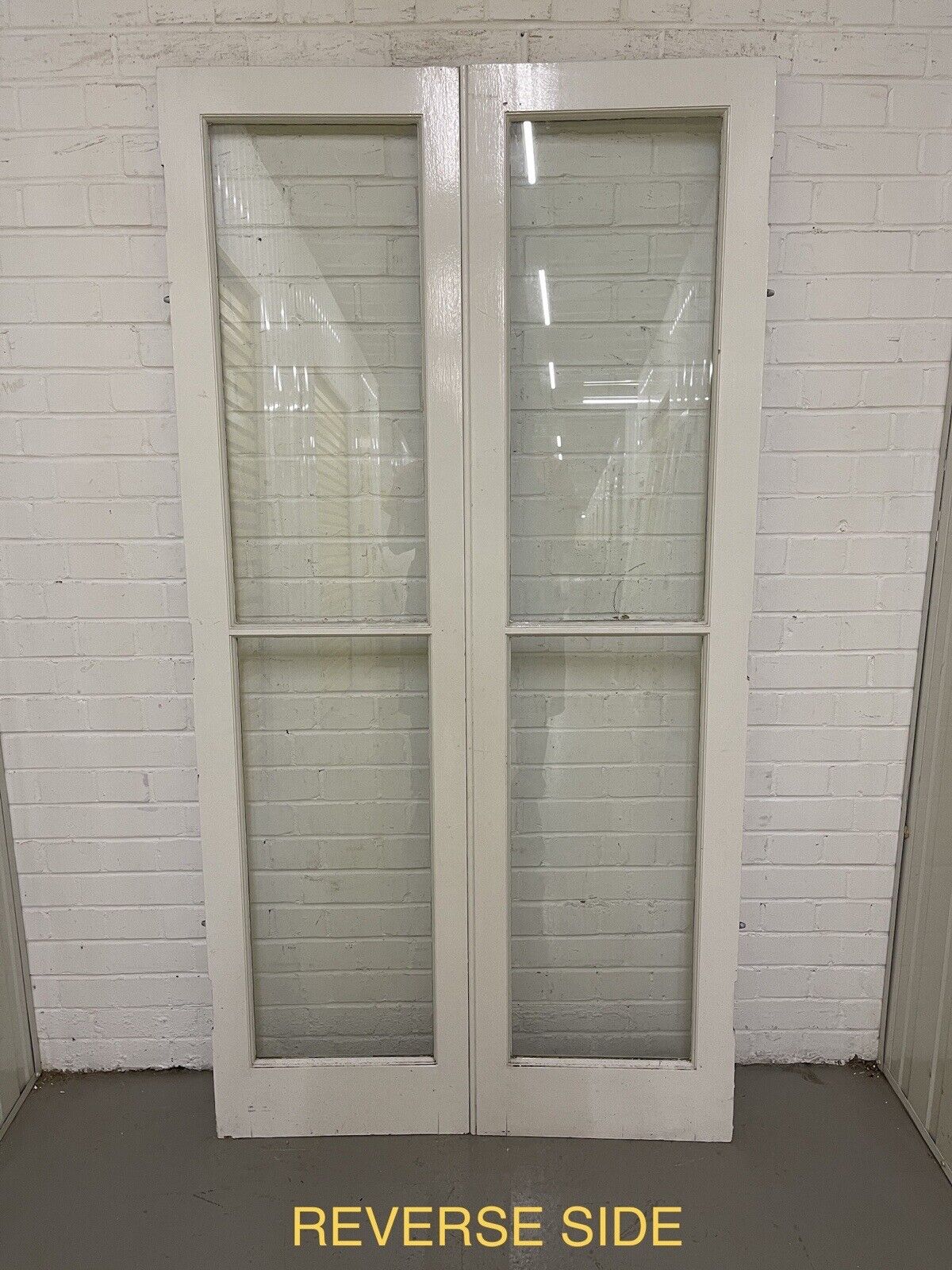 Reclaimed  French Toughened Single Panel Glass Wooden Double Door 1930 x 1004mm