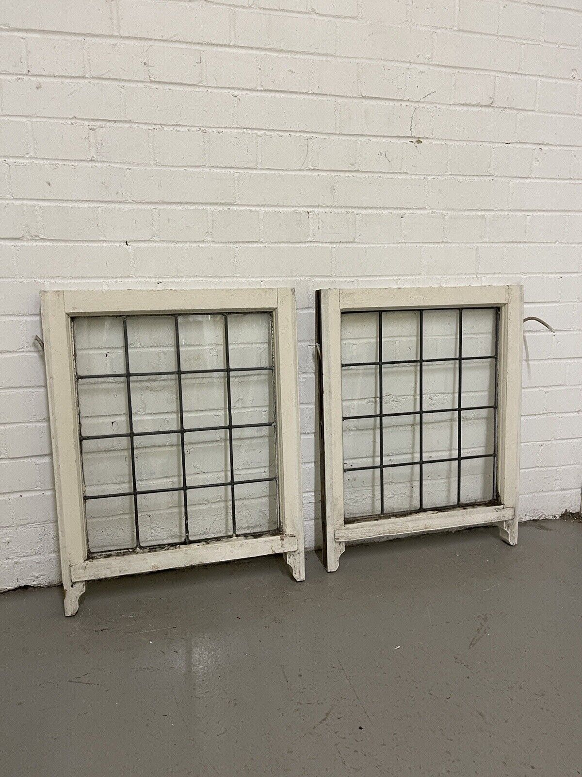 Pair Of Reclaimed Leaded Light Panel Wooden Window 534 x 680mm 534 x 680mm