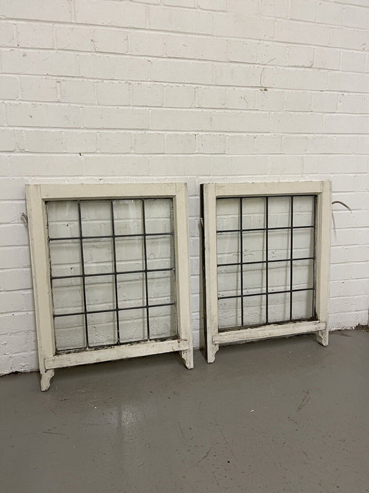 Pair Of Reclaimed Leaded Light Panel Wooden Window 534 x 680mm 534 x 680mm