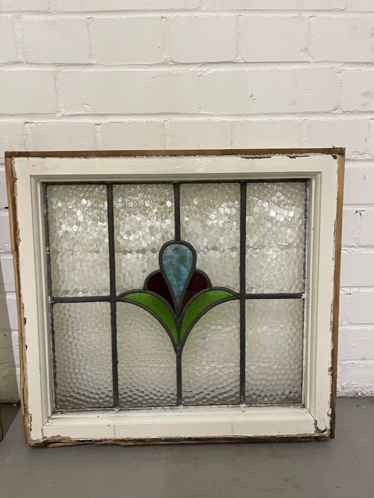 Reclaimed Leaded Light Stained Glass Art Nouveau Wooden Window Panel