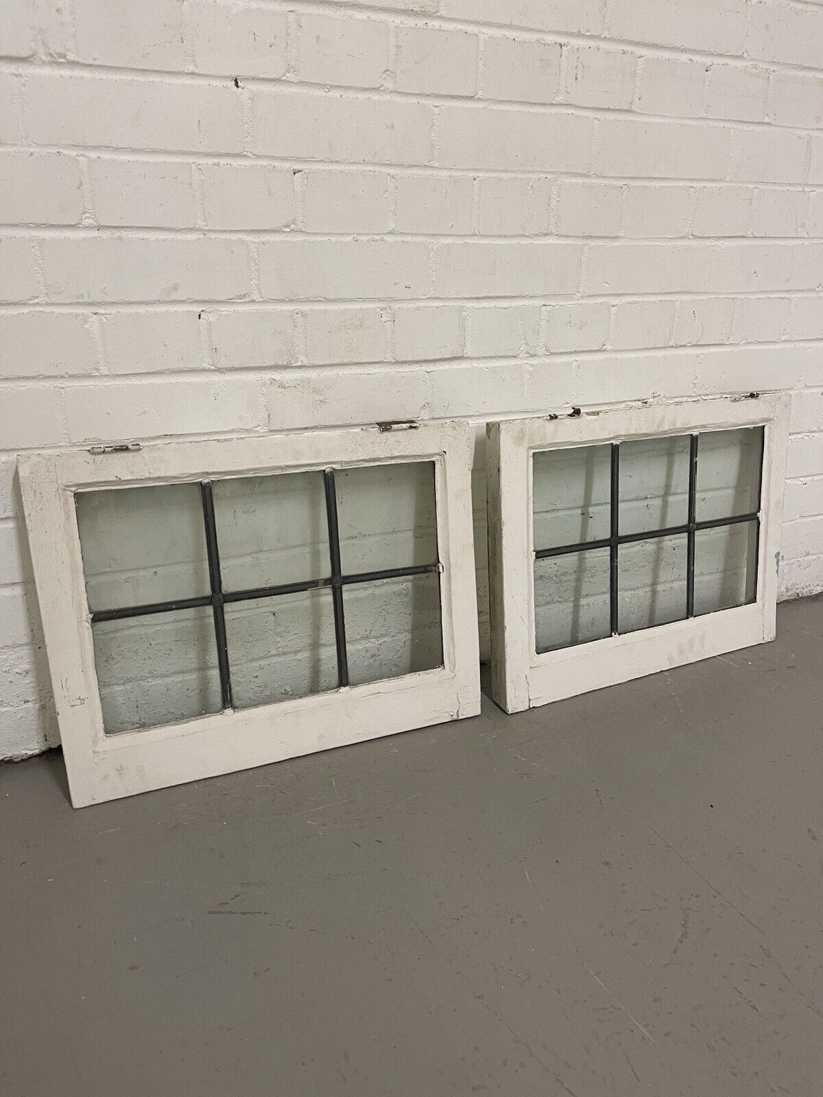 Pair Of Reclaimed Leaded Light Panel Wooden Windows 400 x 538mm 400 x 538mm