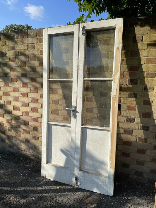 Reclaimed Old French Single Panel Glass Wooden Double Doors 2015 x 1004mm