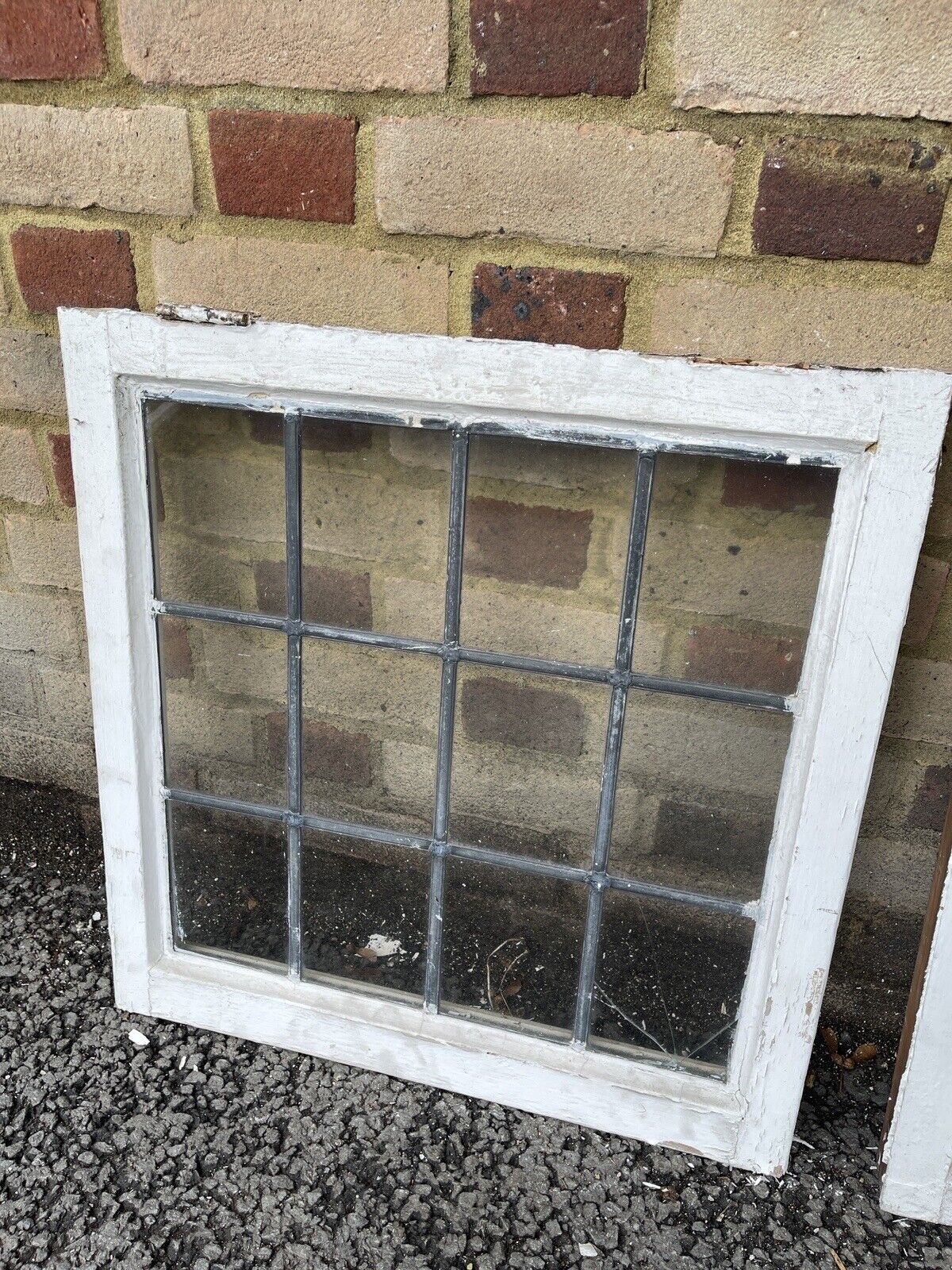 Pair Of Reclaimed Leaded Light Panel Wooden Windows