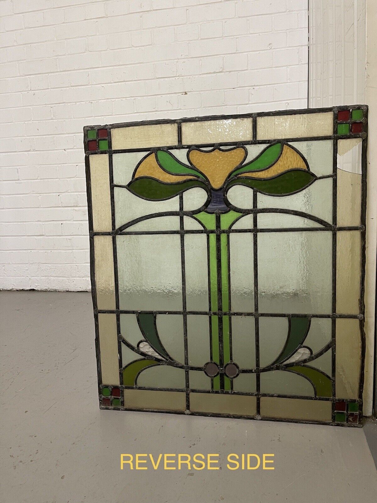 Reclaimed Leaded Light Stained Glass Art Nouveau Window Panel 680 x 615mm