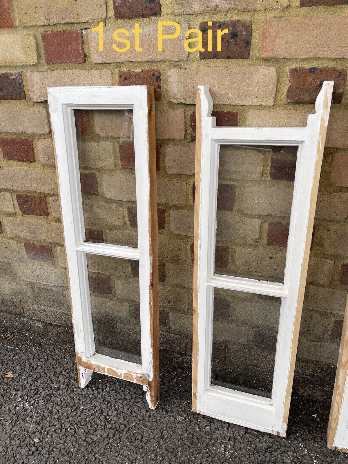 Two Pairs Of Reclaimed Old Victorian Panel Wooden Sash Windows Top and Bottom