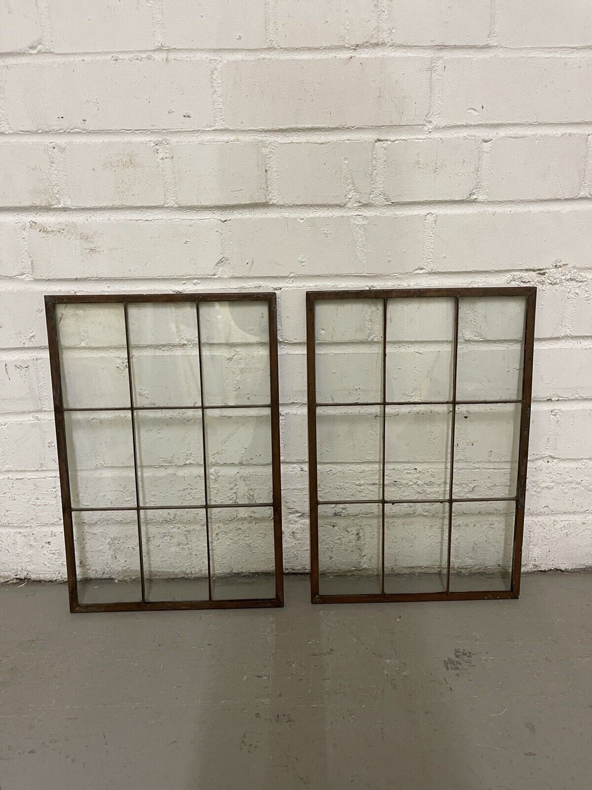 Pair Of Reclaimed Arts & Crafts Copper Window Glass Panes Panels 388 X 265mm