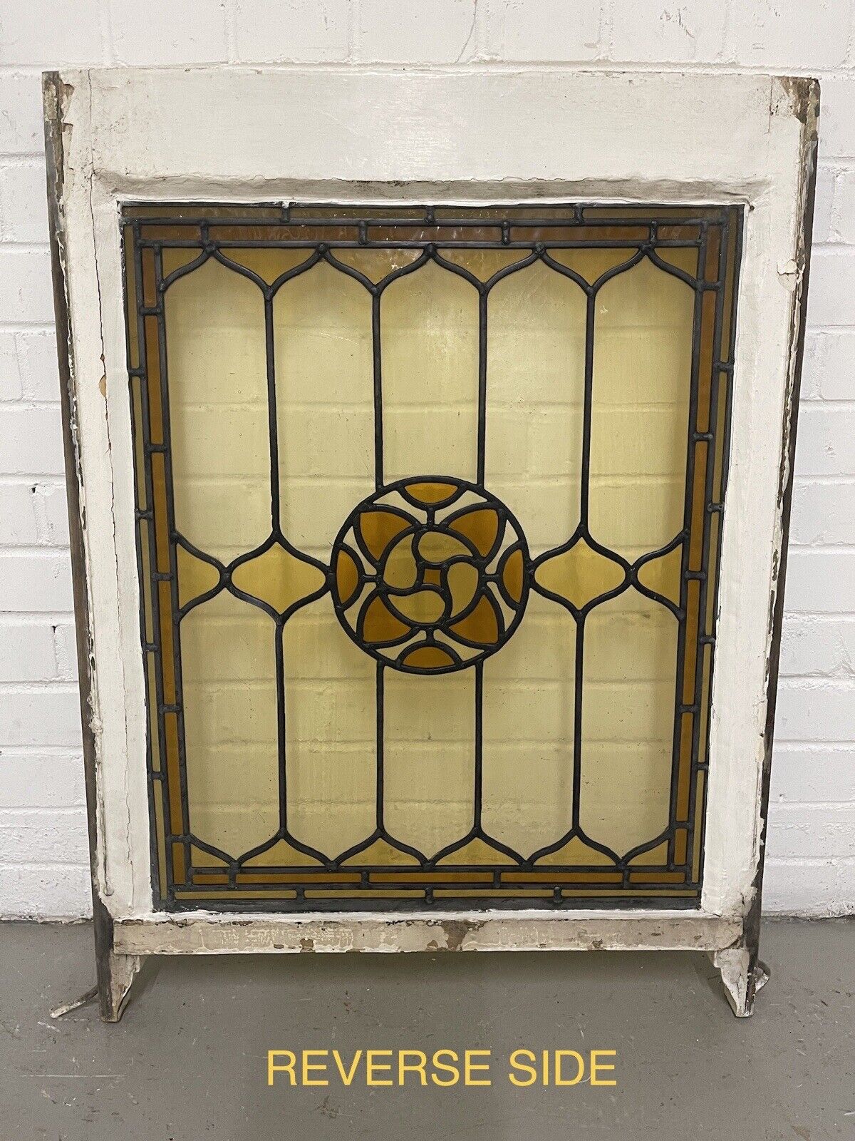 Reclaimed Leaded Light Stained Glass Art Nouveau Wooden Window Panel