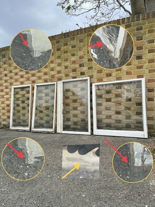 Job Lot Of Reclaimed Old Wooden Panel Sash Windows Cylinder Wavy Glass X 4