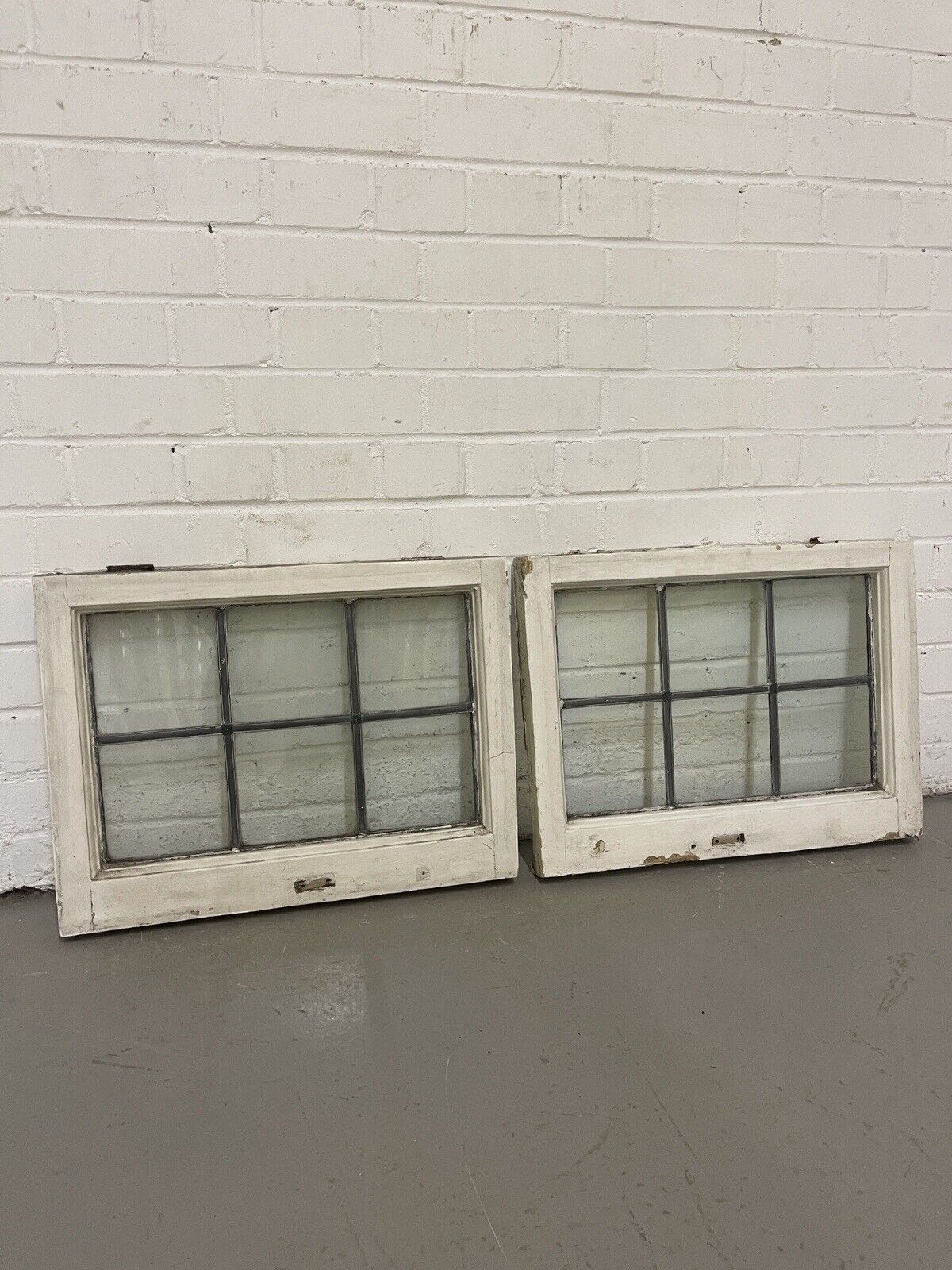 Pair Of Reclaimed Leaded Light Panel Wooden Windows 400 x 538mm 400 x 538mm