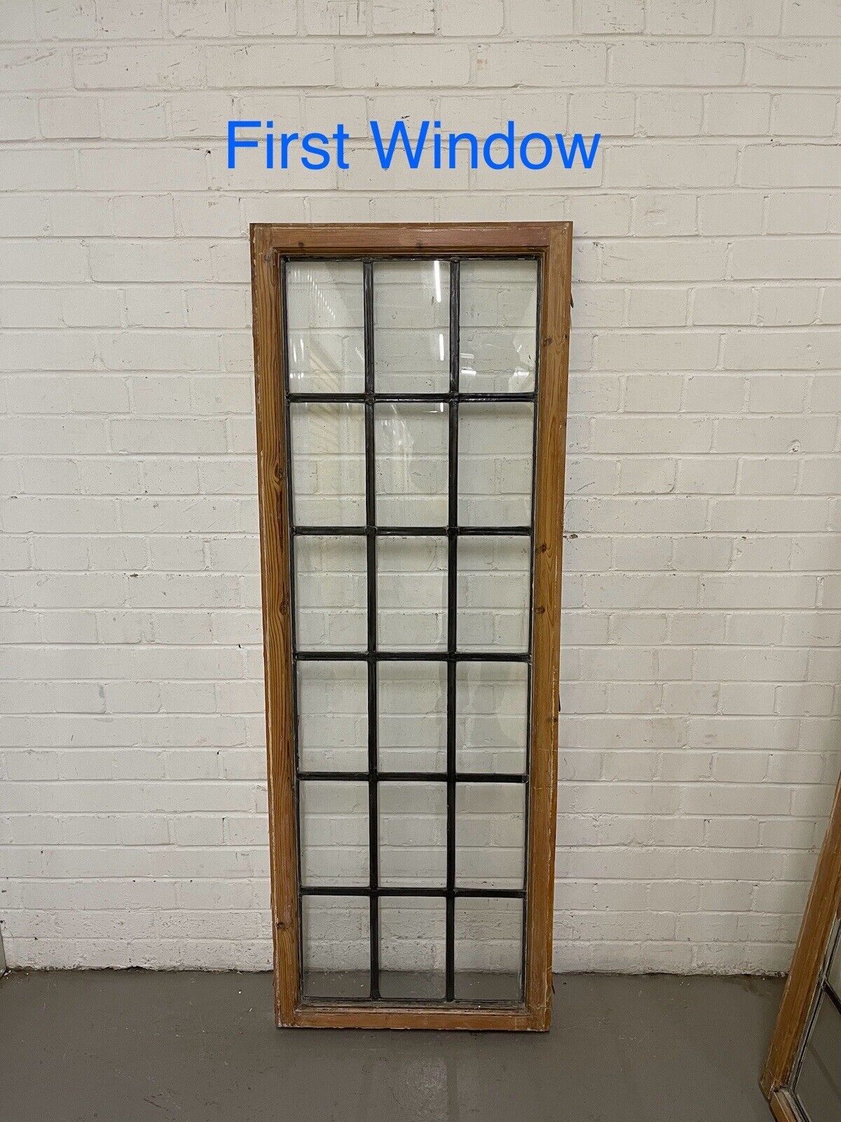 Pair Of Large Reclaimed Leaded Light Panel Wooden Windows 555mm x 1543mm