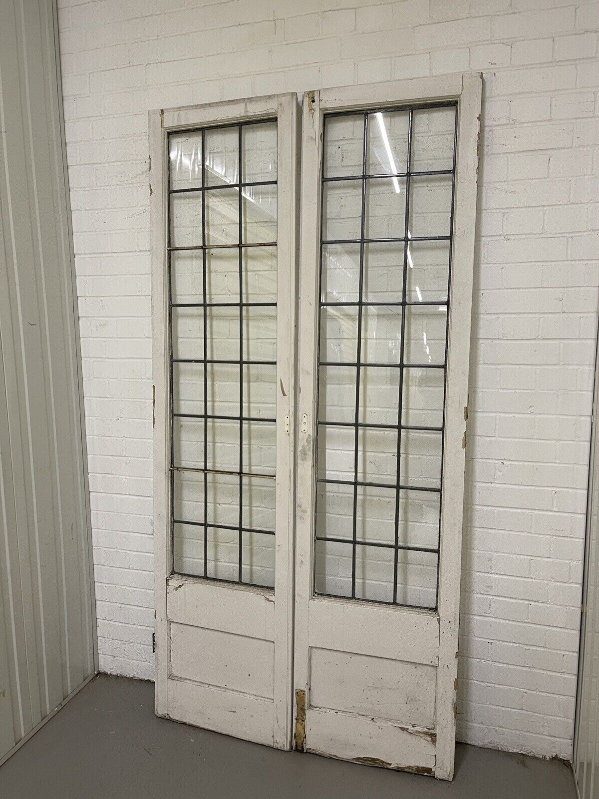 Reclaimed French Leaded Glass Panel Wooden Double Doors 2140mm x 1060mm