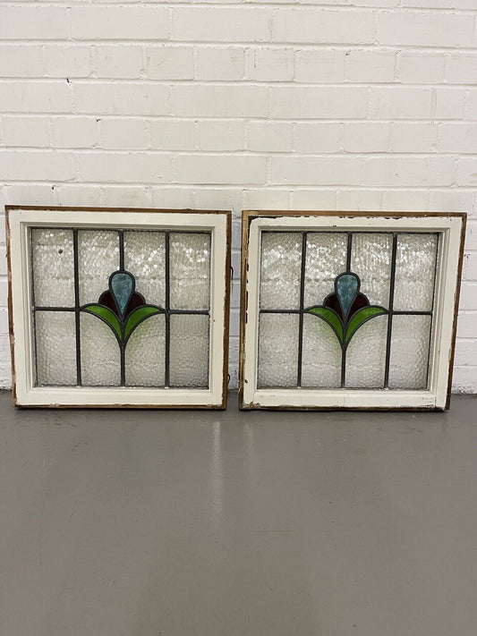 Reclaimed Leaded Light Stained Glass Art Nouveau Wooden Window Panel