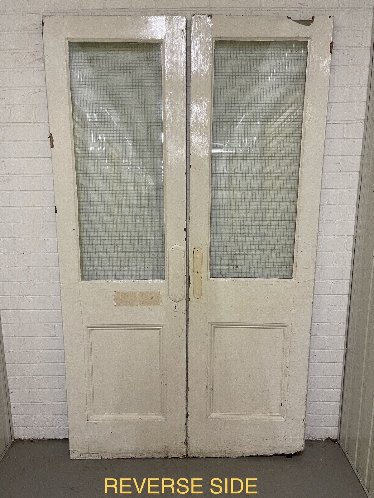 Reclaimed Old Large French Safety Glass Wooden Swivel Double Doors 2120 x 1220mm