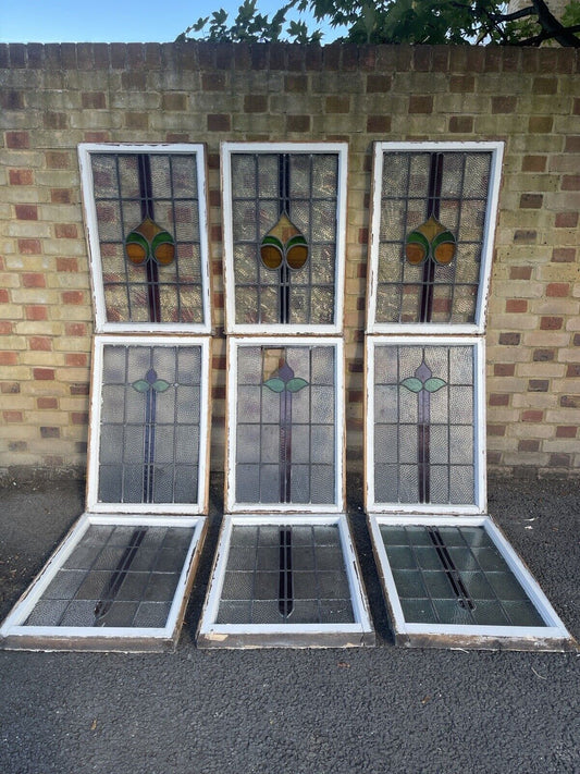A Set Of Reclaimed Leaded Light Stained Glass Art Nouveau Window Panels