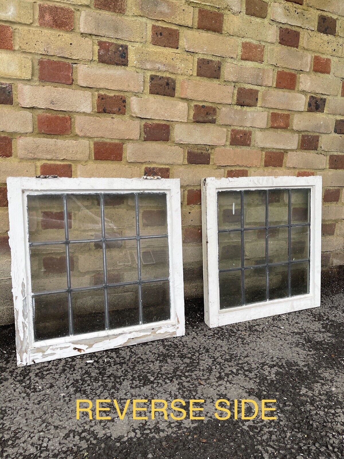 Pair Of Reclaimed Leaded Light Panel Wooden Windows