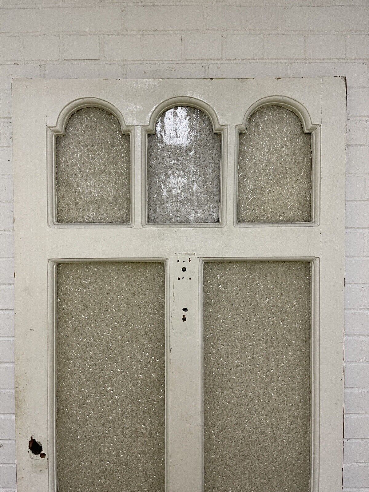 Reclaimed Old Edwardian Wooden Panel Front Door Etched Glass 2095mm x 890mm