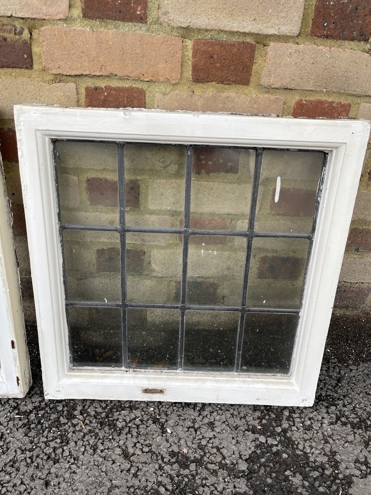 Pair Of Reclaimed Leaded Light Panel Wooden Windows