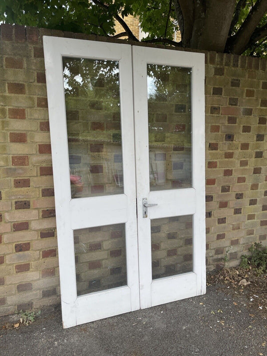 Reclaimed Old French Double Glazed Glass Wooden Double Doors 1970mm x 1190mm