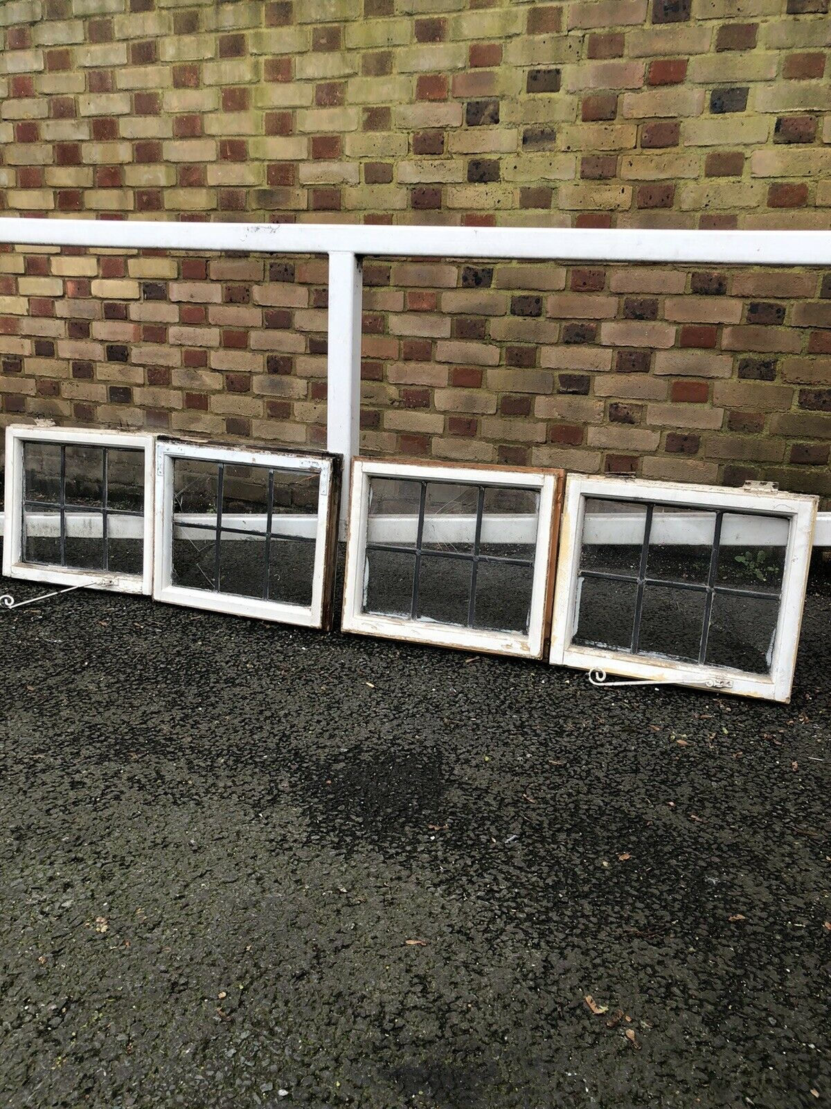 Job Lot Of Four Small Reclaimed Leaded Light Panel Wooden Windows