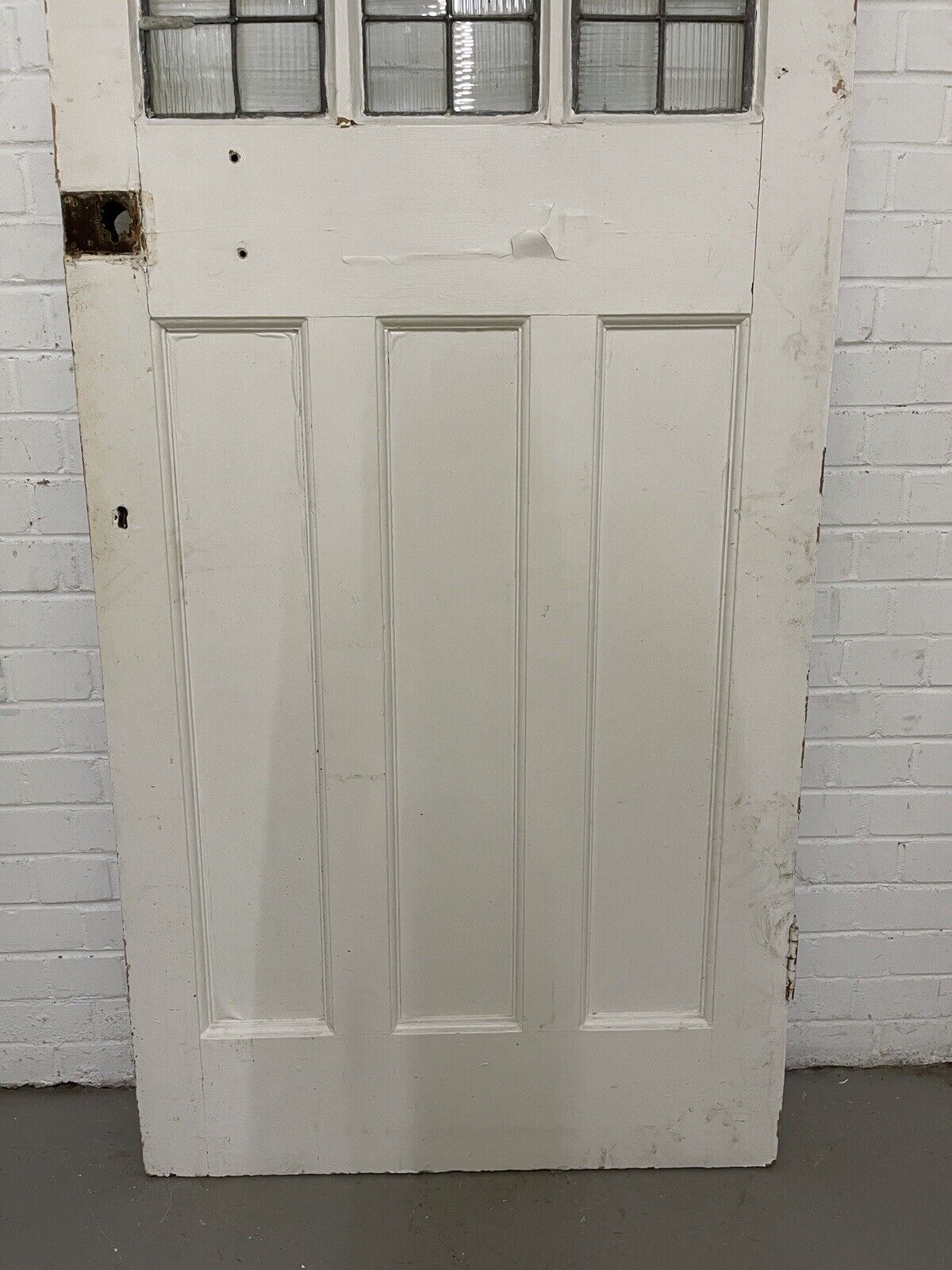 Reclaimed Victorian Edwardian Wooden Panel Front Door Reeded Glass 2080 x 860mm