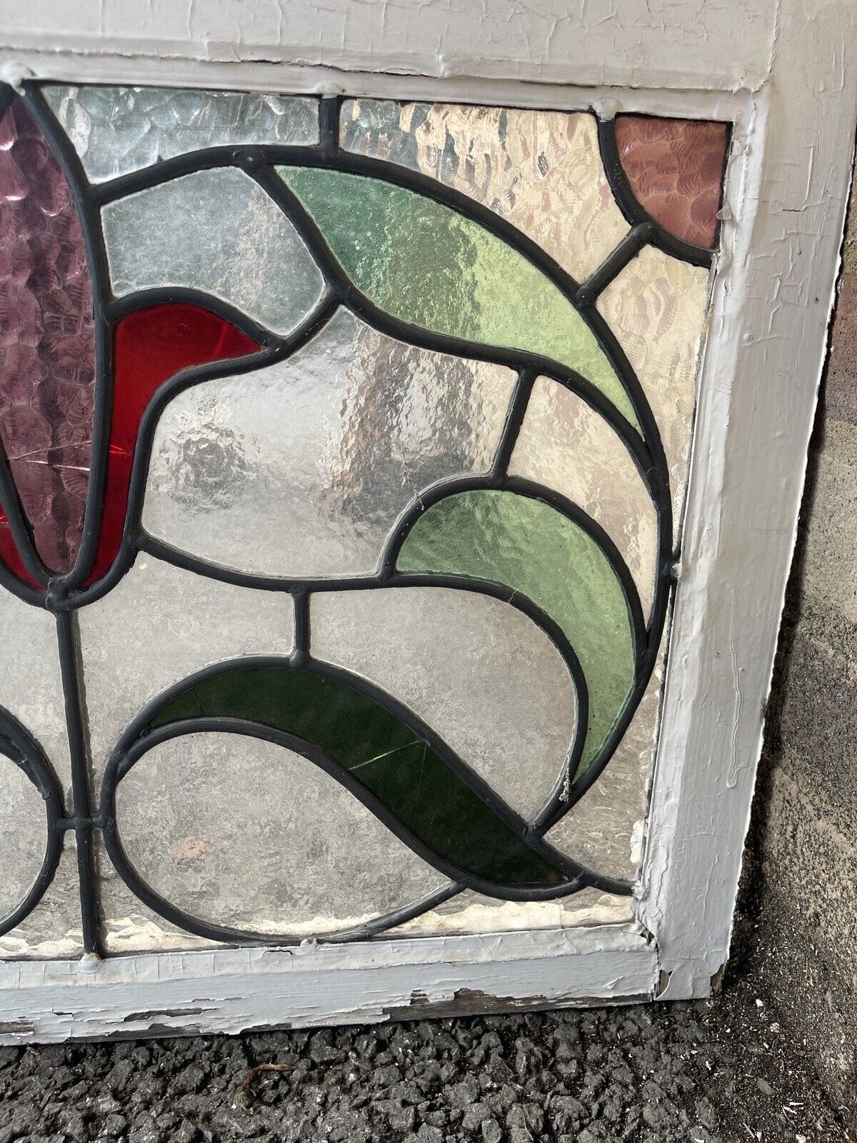 Reclaimed Leaded Light Stained Glass Art Nouveau Wooden Window Panel